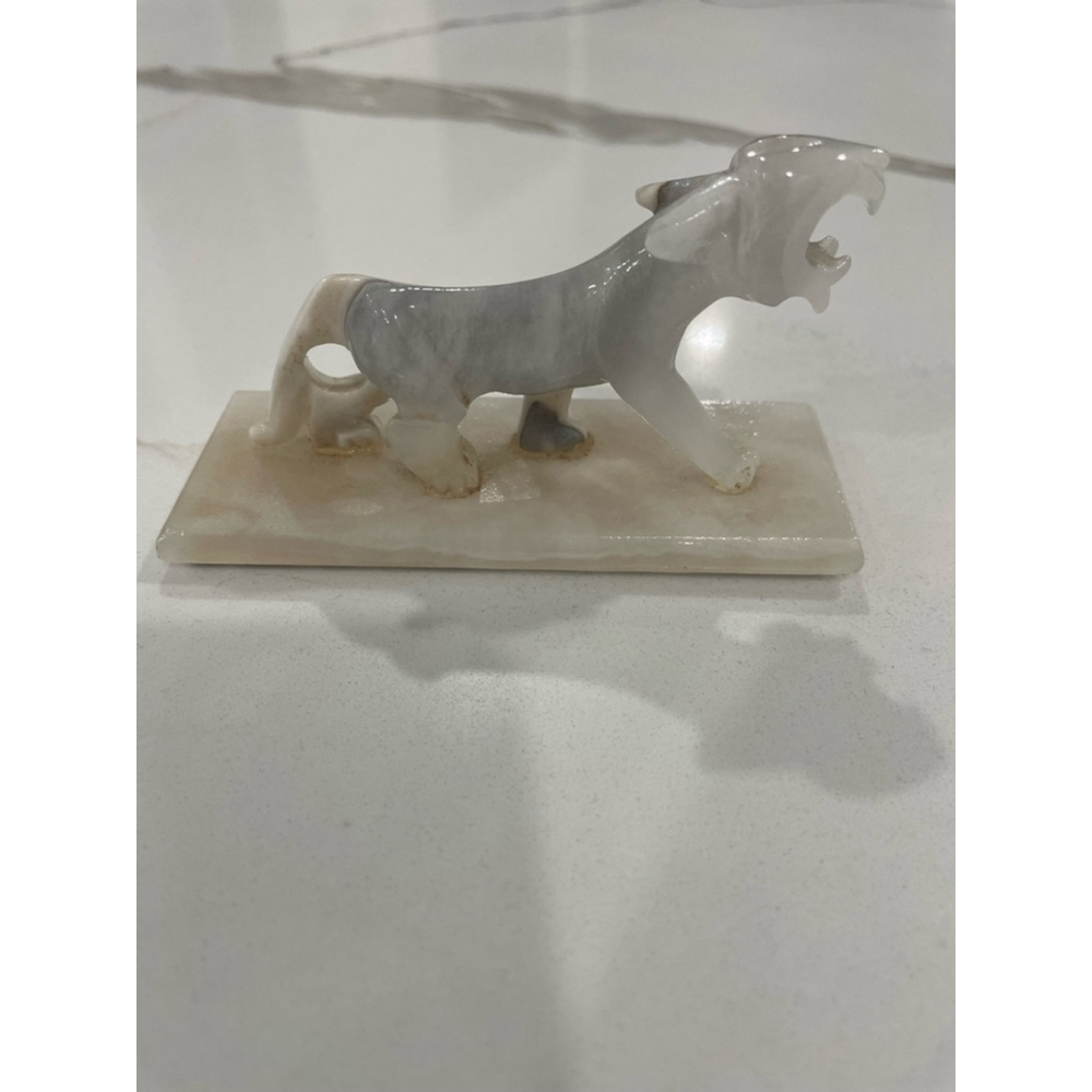 Vintage Marble Onyx Hand Carved Stone Big Cat Tiger Cougar Jaguar White Desk - Picture 2 of 8